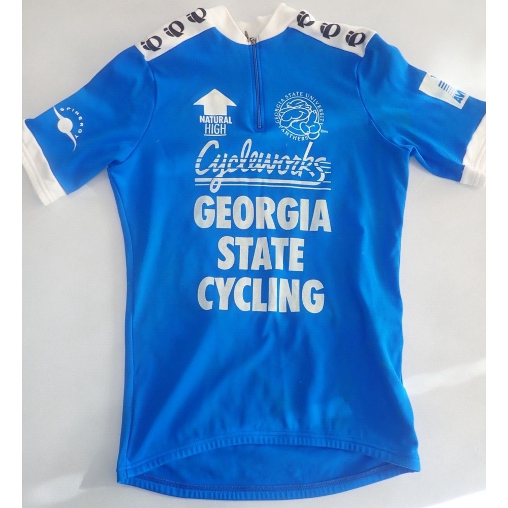 Pearl Izumi Cycling Jersey Mens M Vintage 1993 Georgia State 1/4 zip Blue
